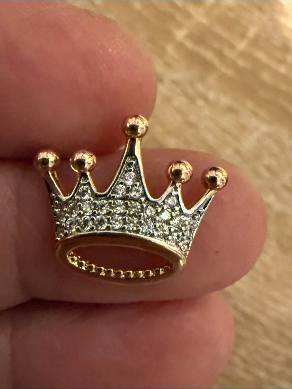 Kids Gold Crown Charm Pin with Sparkling Stones - Gold